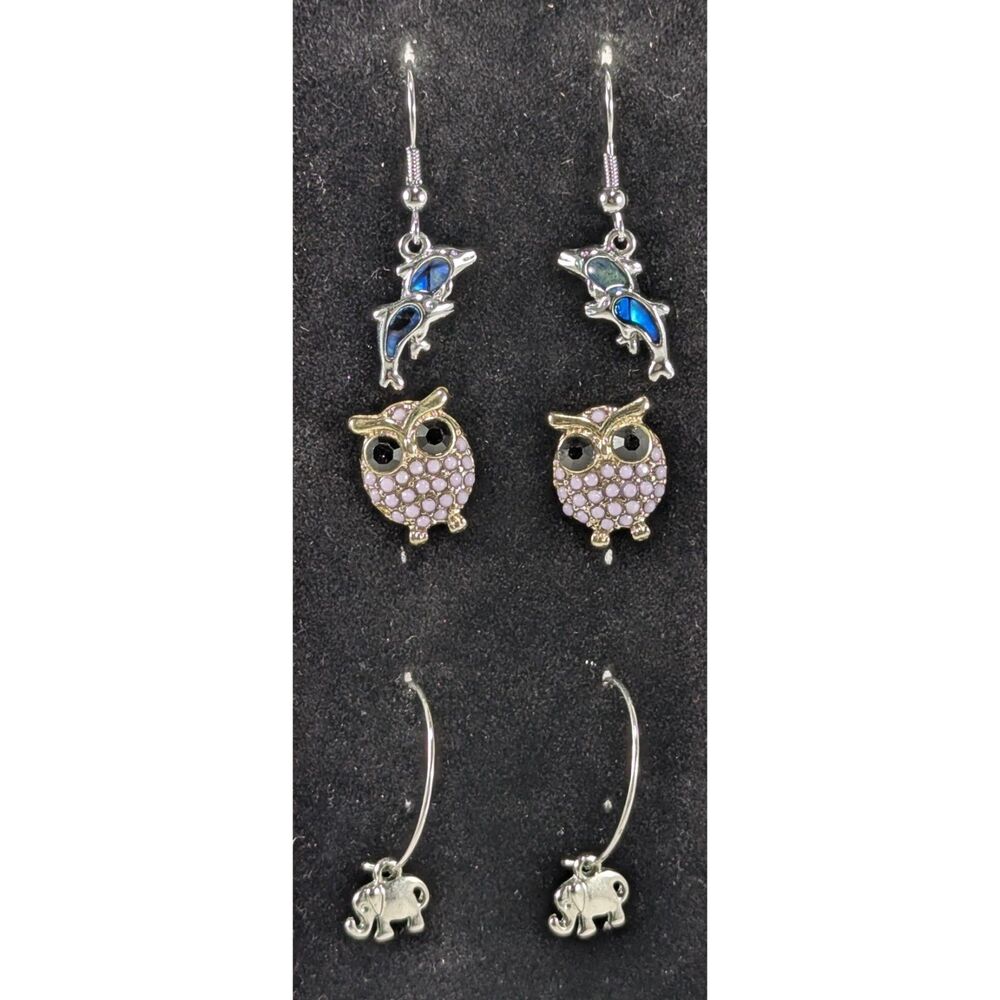 Owl, Dolphin and Elephant Earrings Post/Wire
